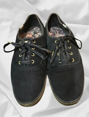 Limited Edition Kate Spade x Keds Black Lace-Up Sneakers w/Gold Eyelets & Trim